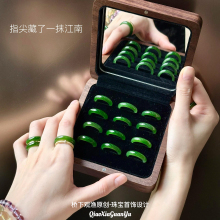 新疆和田玉碧玉戒指女款菠菜绿阳绿板指天然正品苹果绿素圈尾指环