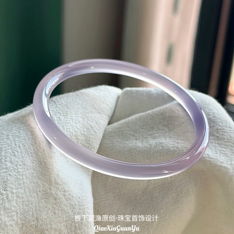 纯天然玛瑙手镯女款冰紫冰种玉镯女高冰紫色玉髓冰透镯子原石正品