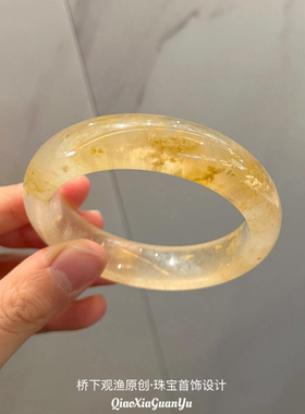 天然高冰黄飘花手镯女手镯桂花酿