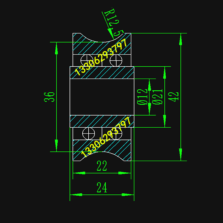 导向轴承u型槽滑轮内径12mm外径42厚度1921mmr4r5r6r8r10r1Y2.5r1