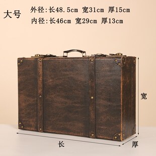 复古怀旧手提木箱子民国棕色皮箱拍摄道具收纳整理储物箱百宝箱