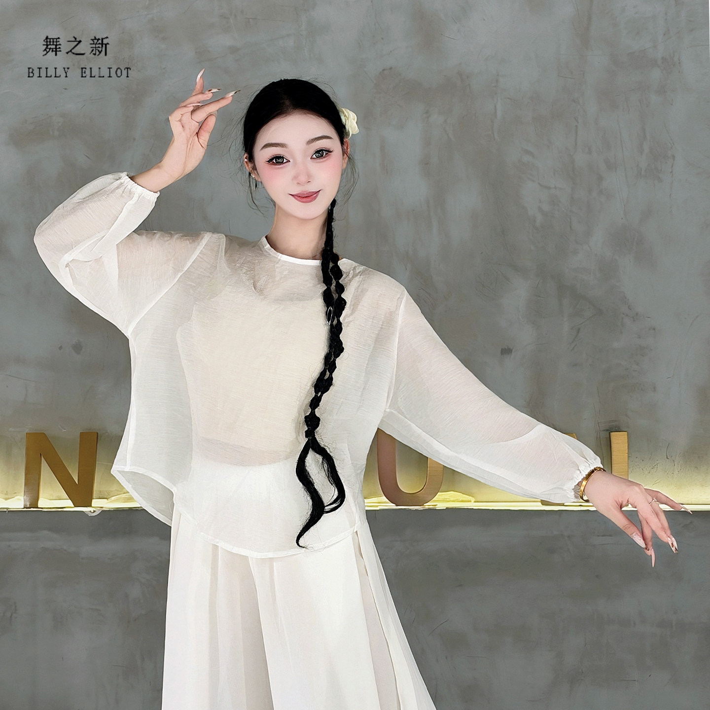 古典舞服装纱衣中国舞练功服成人现代舞罩衫长袖新款白色舞蹈上衣
