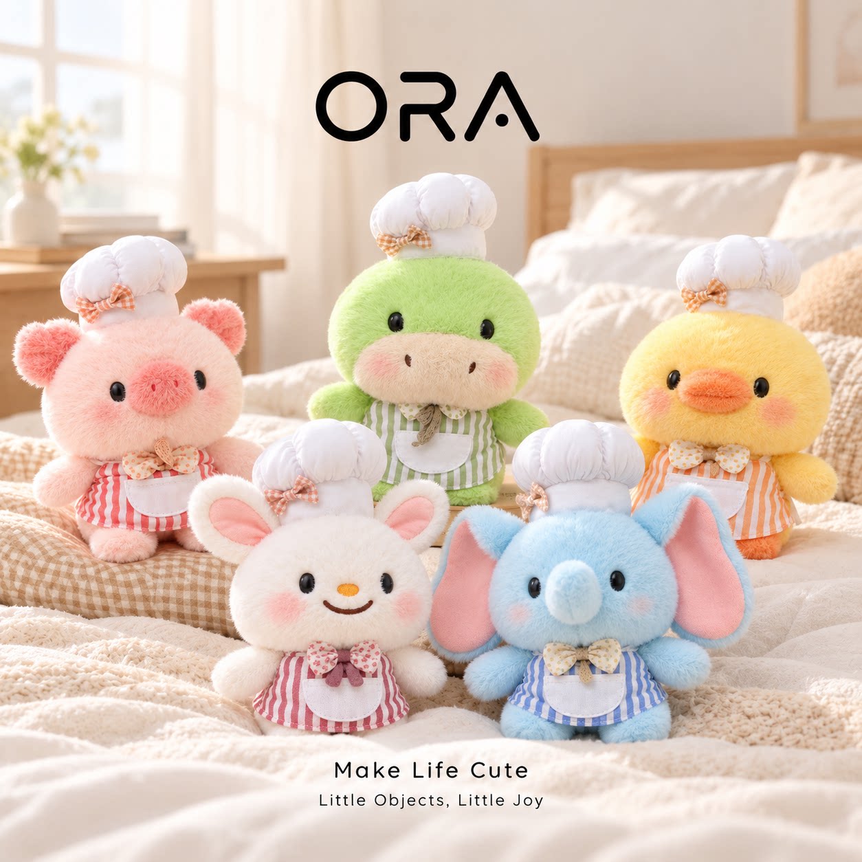 ORA可爱厨师款摆件动物抱枕靠枕毛绒玩偶玩具大象小猪娃娃卡通