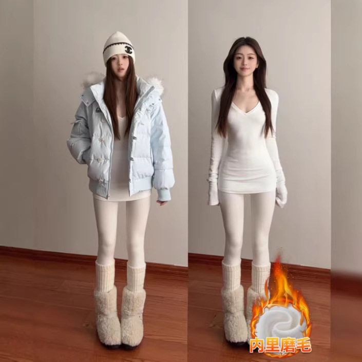 白色v领打底衫遮屁股中长款内搭上衣女冬季加绒厚包臀修身长袖T恤