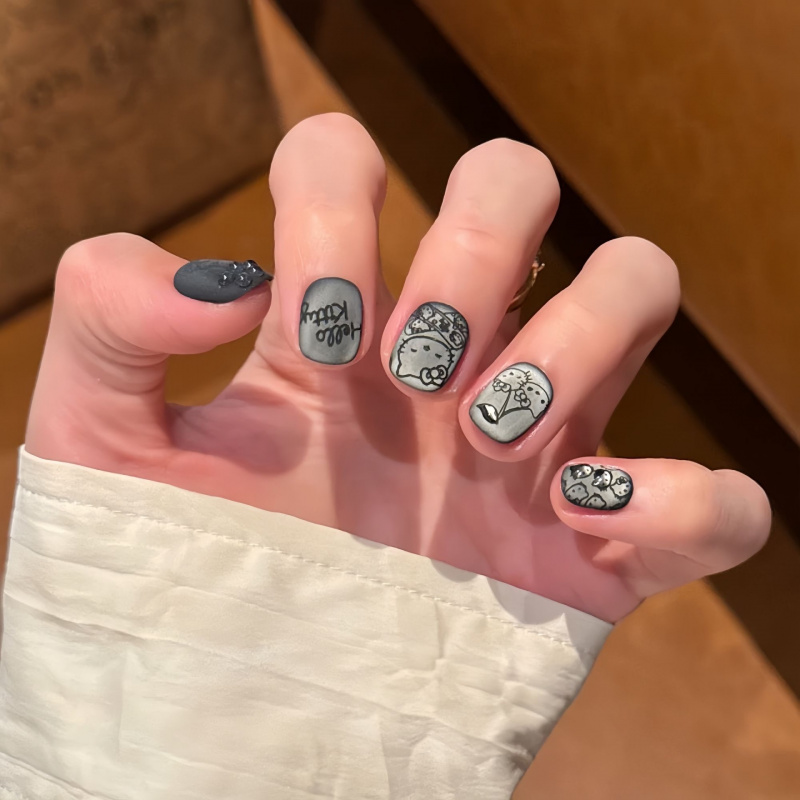 黑色磨砂KT猫穿戴甲猫眼可爱立体