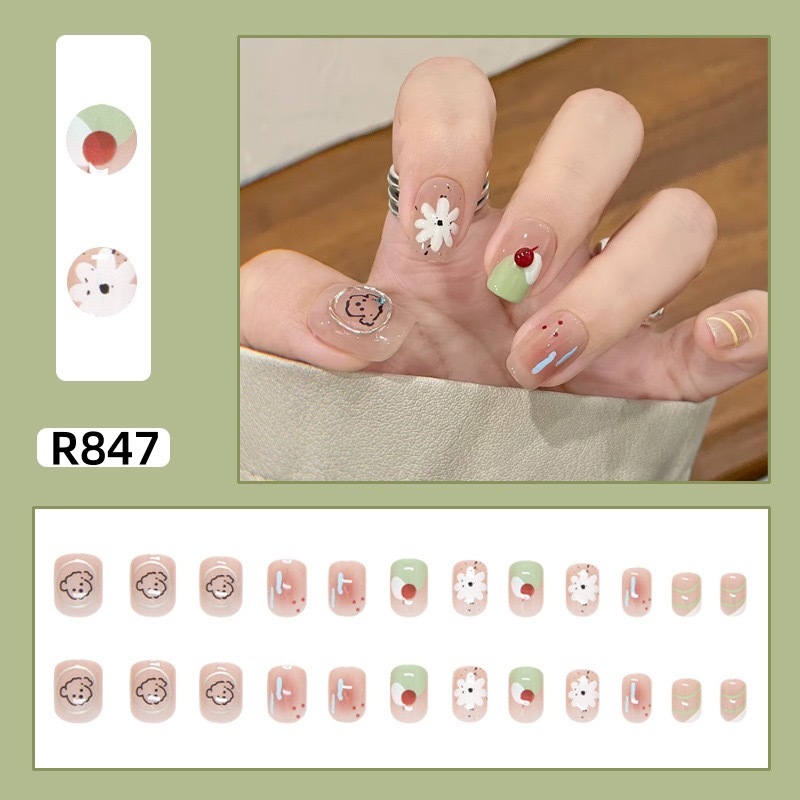 夏日樱桃小花穿戴甲蜜瓜冰激凌可