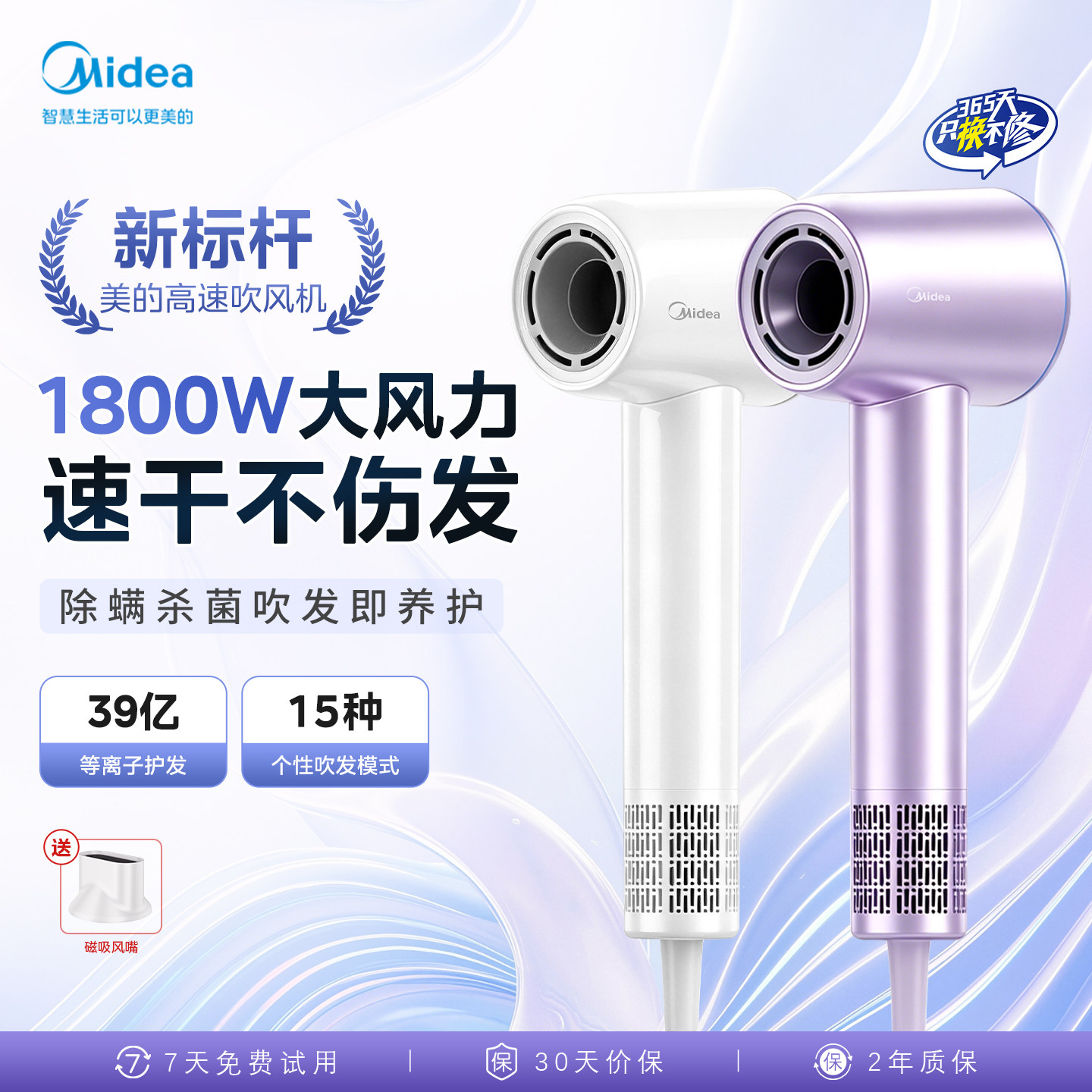 美的高速吹风机负离子护发静速干音学生家用大功率新款小柔光Pro