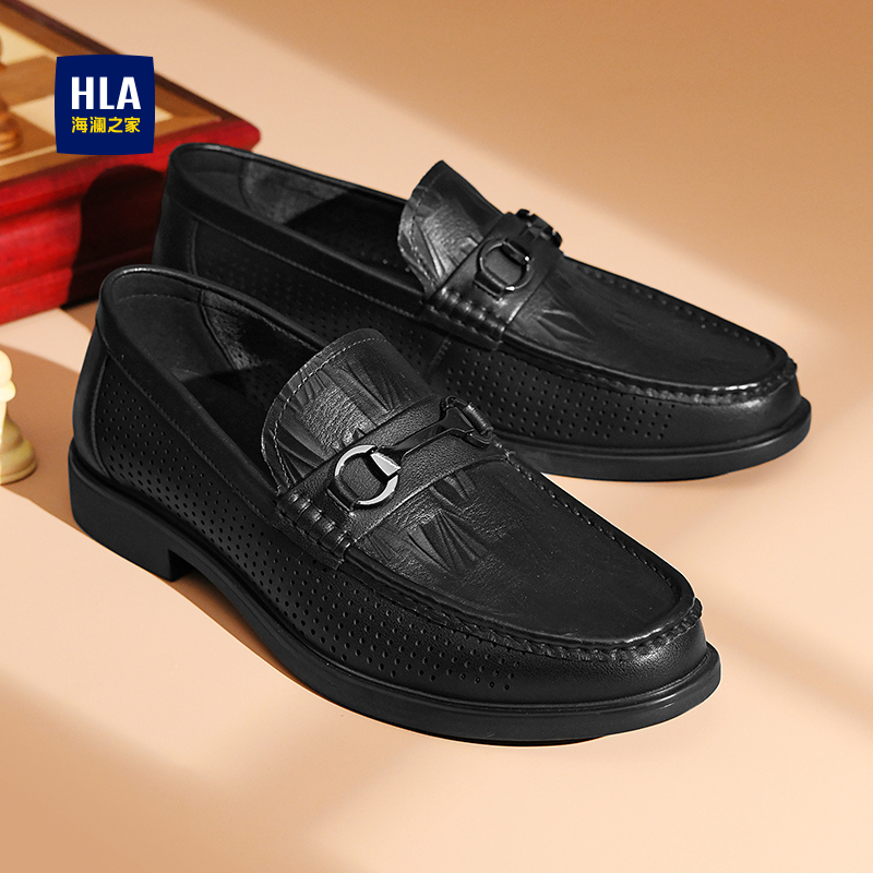 休闲皮鞋冲孔透气套脚舒适乐福鞋