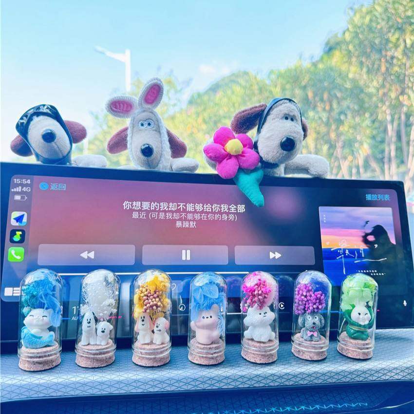 宠上添花许愿瓶摆件 萌宠系列居家桌面装饰品创意汽车公仔小摆件