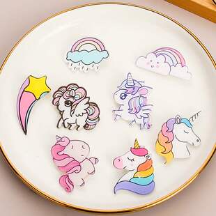 日韩亚克力徽章动漫卡通萌可爱胸针独角兽彩虹小女生包包挂件配饰