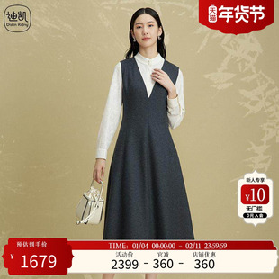 迪凯秋冬新款女装黑色无袖连衣裙简约风格宽松版型春秋款