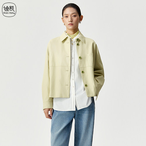 简约现代风翻领短款女单排扣外套