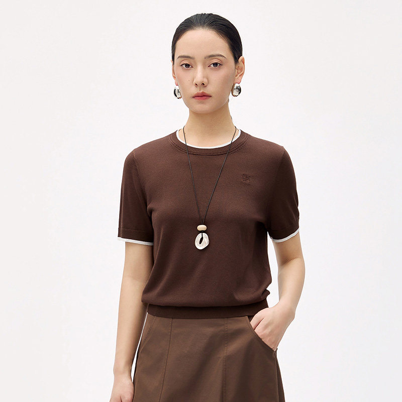 Distin Kidny/迪凯夏季商场同款老钱风简约短袖针织衫女装T恤上衣
