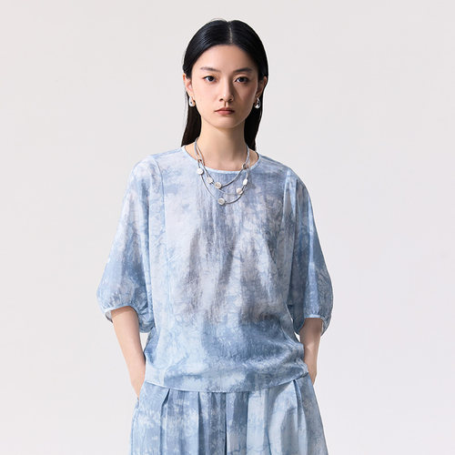 扎染文艺休闲衬衫女装灯笼袖上衣