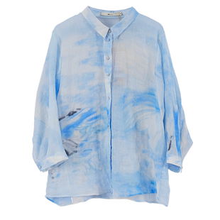 Distin Kidny/迪凯夏季新款蓝色印花衬衫女优雅气质上衣