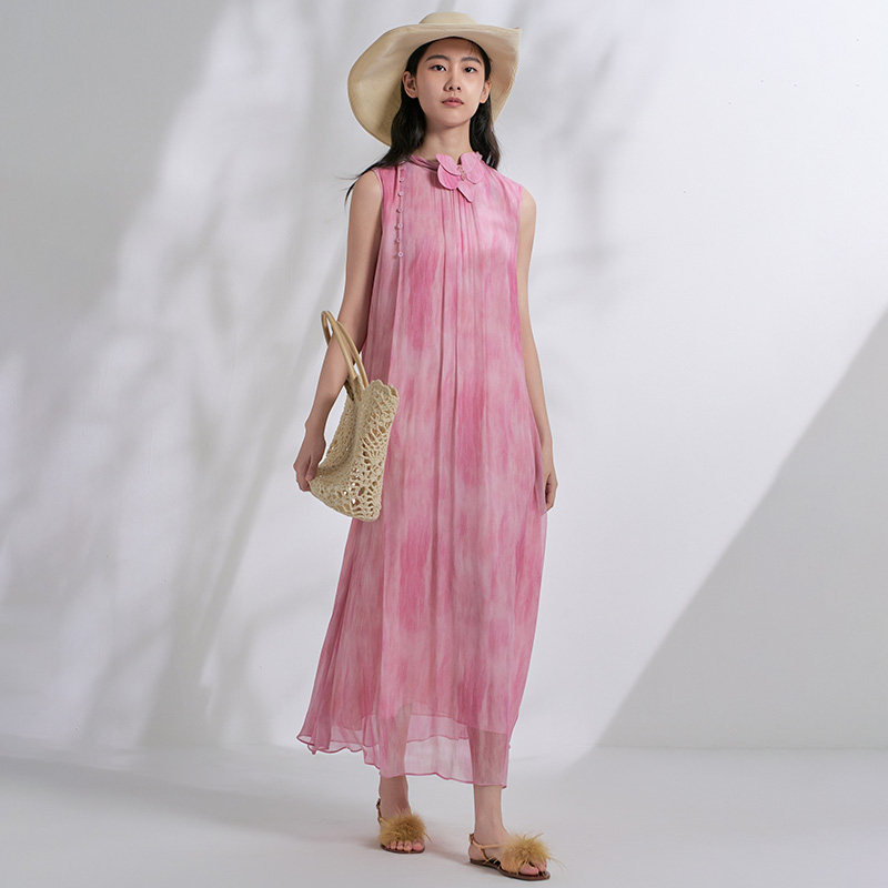 Distin Kidny/迪凯夏季新品天丝度假风优雅显瘦无袖高级感连衣裙