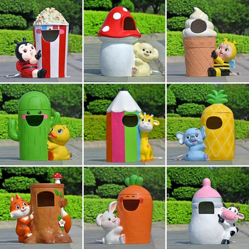 户外卡通动物垃圾桶雕塑玻璃钢