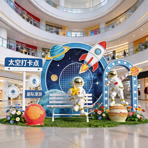 太空主题装饰摆件商场拍照打卡中庭现代卡通火箭模型休闲景观装饰