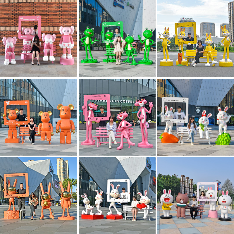 网红打卡卡通玻璃钢动物雕塑摆件