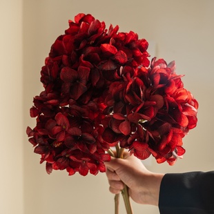 轻奢波尔多红法式 饰花新娘手捧 高端蝴蝶绣球彷真花婚礼布置婚房装