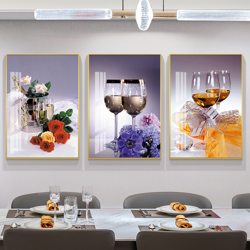 居画现代简约餐厅装饰画轻奢风厨房饭厅背景墙面壁画时尚酒杯三联