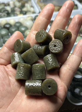天然和田玉新疆料青糖锤纹橘皮纹老光桶珠单珠饼子勒子文玩配饰