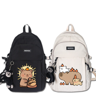 可爱水豚君卡比巴拉卡通男女双肩背包休闲潮流大容量书包学生tt