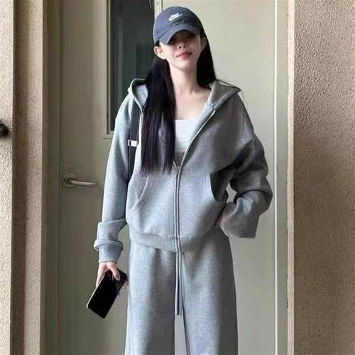 运动套装运动服秋冬加绒加厚韩版宽松学生显瘦卫衣休闲跑步两件套