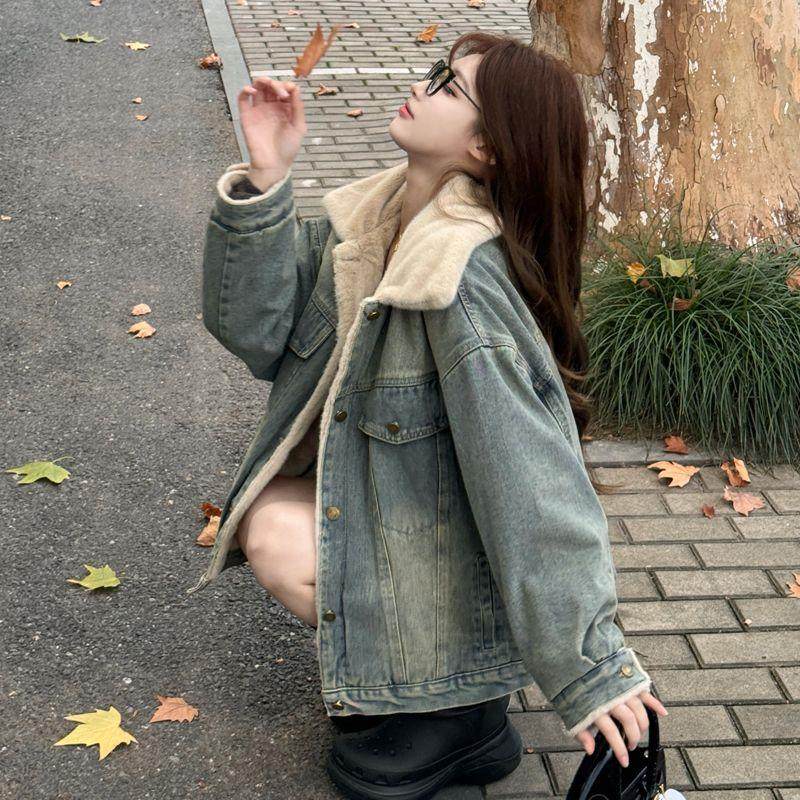 港风复古牛仔外套女冬季加绒加厚2025新款宽松bf休闲百搭夹克上衣,女装/女士精品,时尚套装,淘宝优惠券,粉丝福利购,淘宝优惠卷