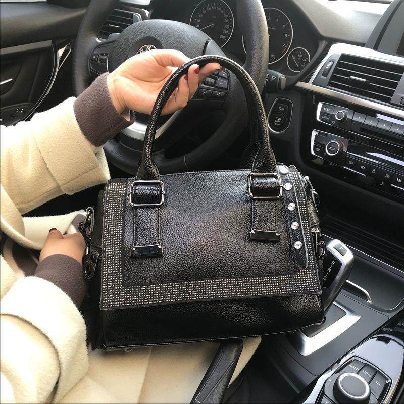 烫钻包包女2025新款牛皮单肩包欧美时尚多口袋手提包百搭斜挎包潮,箱包皮具/热销女包/男包,通用款女包,淘宝优惠券,粉丝福利购,淘宝优惠卷