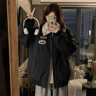 美式加棉加厚棒球服外套女2025秋冬新款翻领拼色绣标宽松保暖棉服