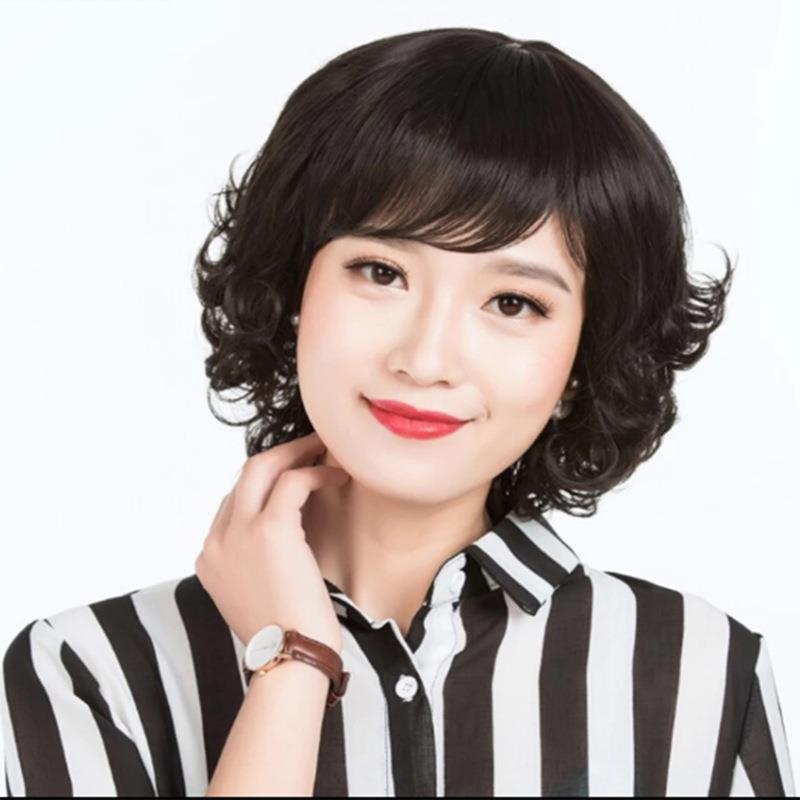 中老年假发女 短卷发逼真玫瑰内网化纤假发头套