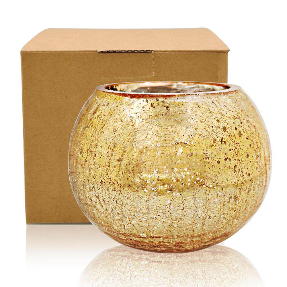 圣诞电镀金色冰花玻璃球蜡烛台装饰婚庆欧式玻璃工艺品摆件定制