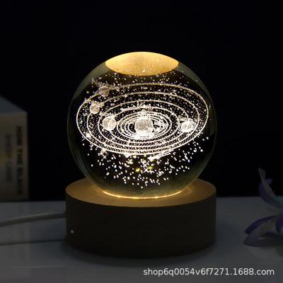 创意3D激光内雕水晶球立体小夜灯土星月球发光玻璃球情侣礼品摆件
