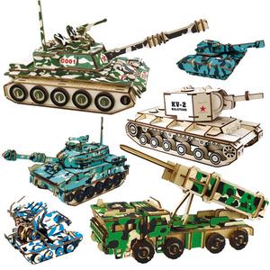 儿童手工课拼装坦克军事模型木制3D立体拼图地摊玩具活动礼品定制
