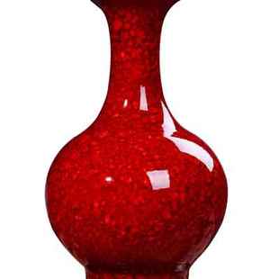 饰瓷家居客厅中式 景德镇陶瓷红花瓶摆件插花瓷器装 电视柜现代轻奢