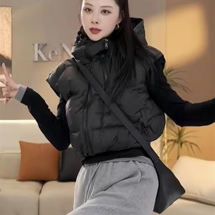 特大码300斤胖mm设计感短款面包服马甲女秋冬加厚羽绒棉服外套ins