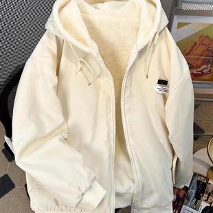 双面穿羊羔毛棉服男冬季情侣棉衣加绒加厚潮牌bf宽松帅气棉袄外套