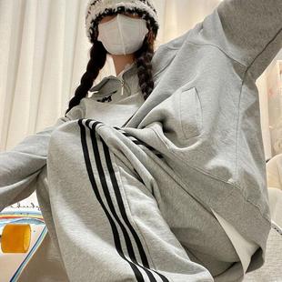 休闲运动服套装女2025新款春秋冬加厚纯棉宽松卫衣卫裤跑步两件套