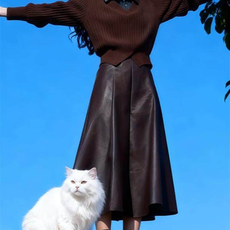 秋冬2025新款一整套拼接针织衫上衣两件针织毛衣皮裙两件套,女装/女士精品,时尚套装,淘宝优惠券,粉丝福利购,淘宝优惠卷