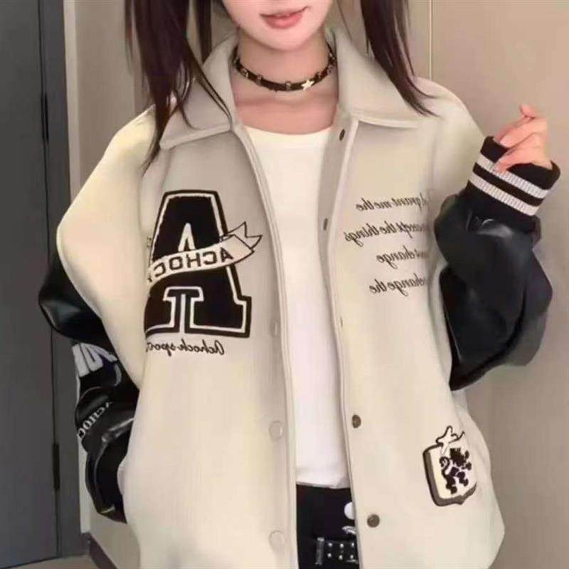 国潮美式拼接复古高街印花春秋季新款翻领男女外套情侣宽松棒球服,女装/女士精品,时尚套装,淘宝优惠券,粉丝福利购,淘宝优惠卷