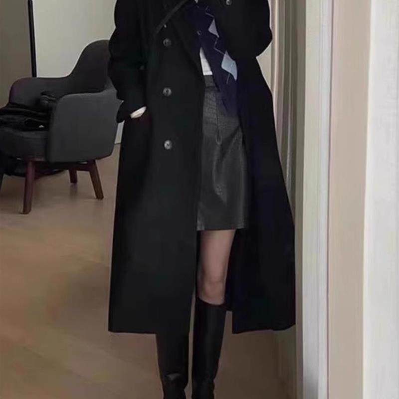 正肩黑色大衣毛呢大衣女秋冬季加厚赫本风中长款高级感呢子外套,女装/女士精品,时尚套装,淘宝优惠券,粉丝福利购,淘宝优惠卷