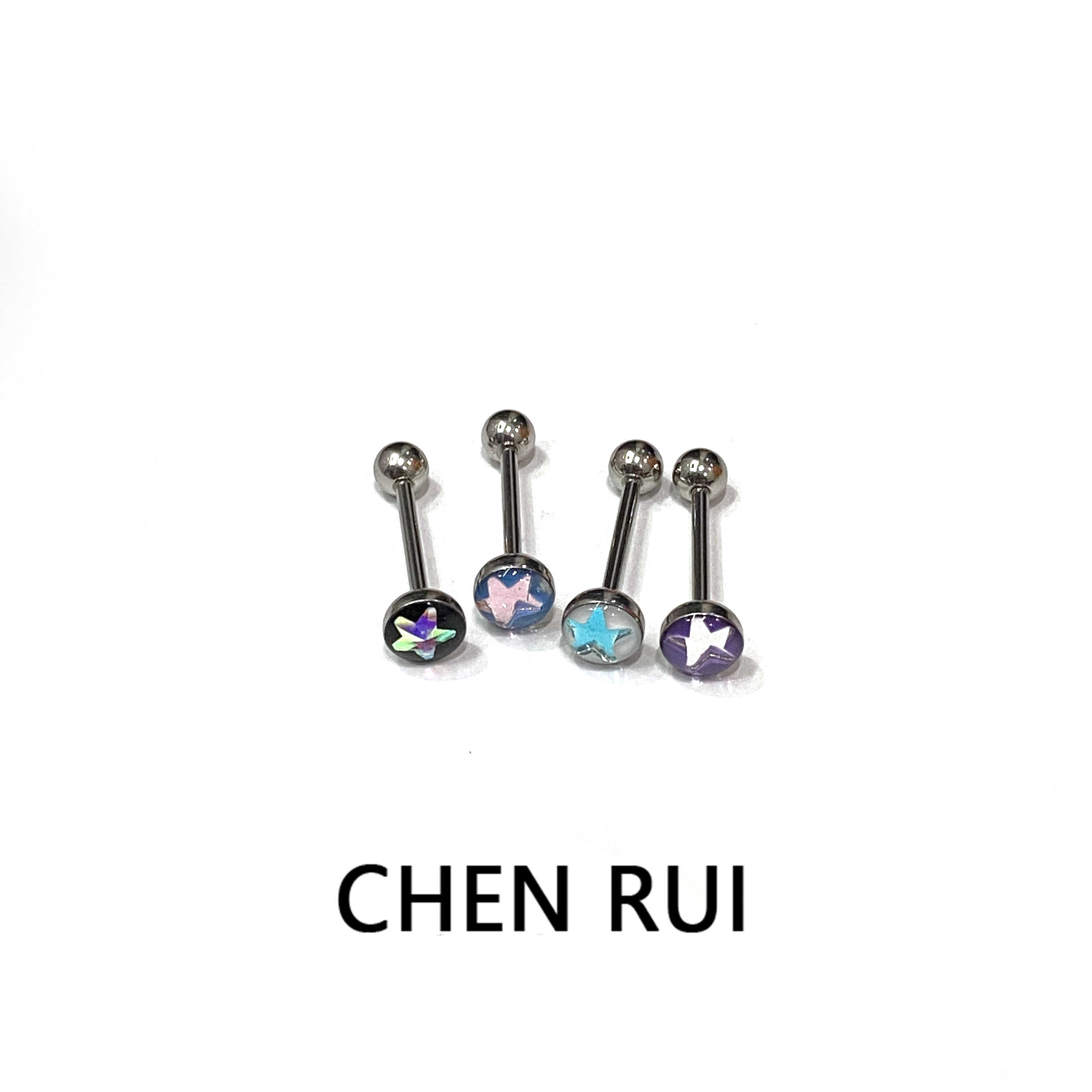 舌钉爆闪可喝酒钛钢小众五角星包胶渐变色彩亮膜反光辣妹穿刺饰品