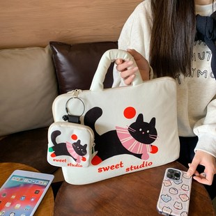 休闲可爱电脑包学生通勤手机ipad平板手提包便携轻便结实小猫韩系