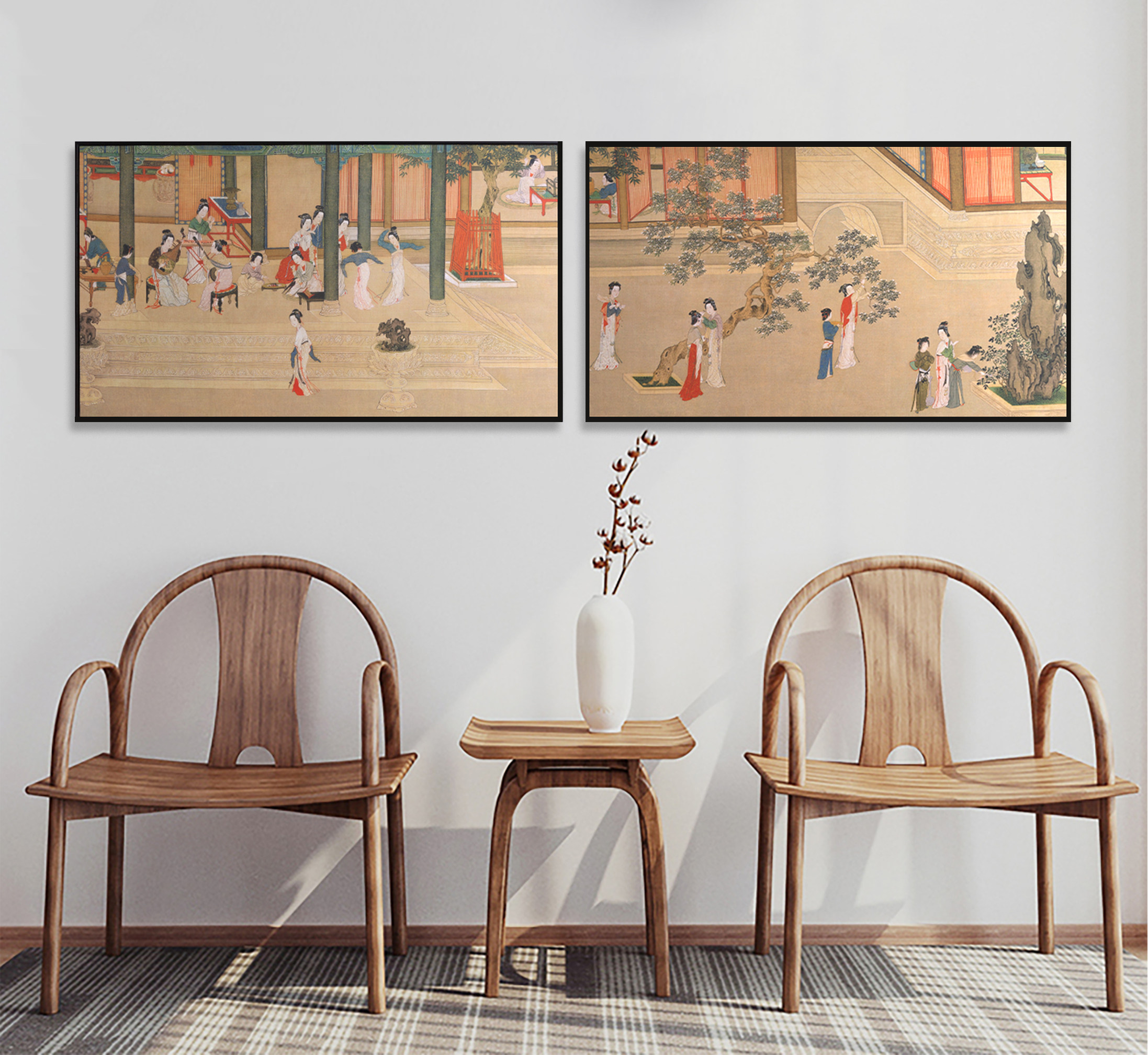 多喜爱高清数码布艺装饰画新中式客厅沙发挂画古代名画汉宫春晓图