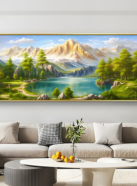 东西墙聚财山水聚宝盆壁画沙发背景墙装饰画背靠金山风景高档