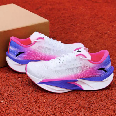 安踏C202 6.0舒适减震包裹性回弹低帮跑步鞋男款白粉紫