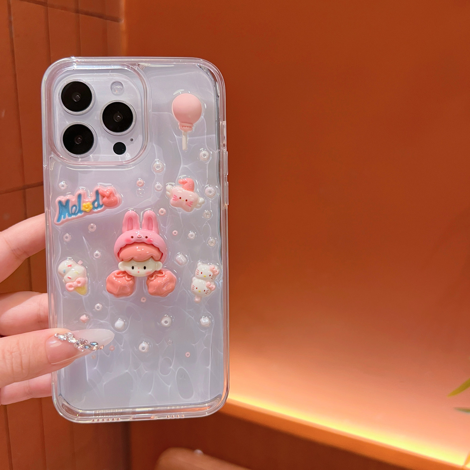 粉色苹果17手机壳透明iphone16promax滴胶15卡通14立体13超好看12mini适用xs保护套女7se爆闪粉8plus可爱少女