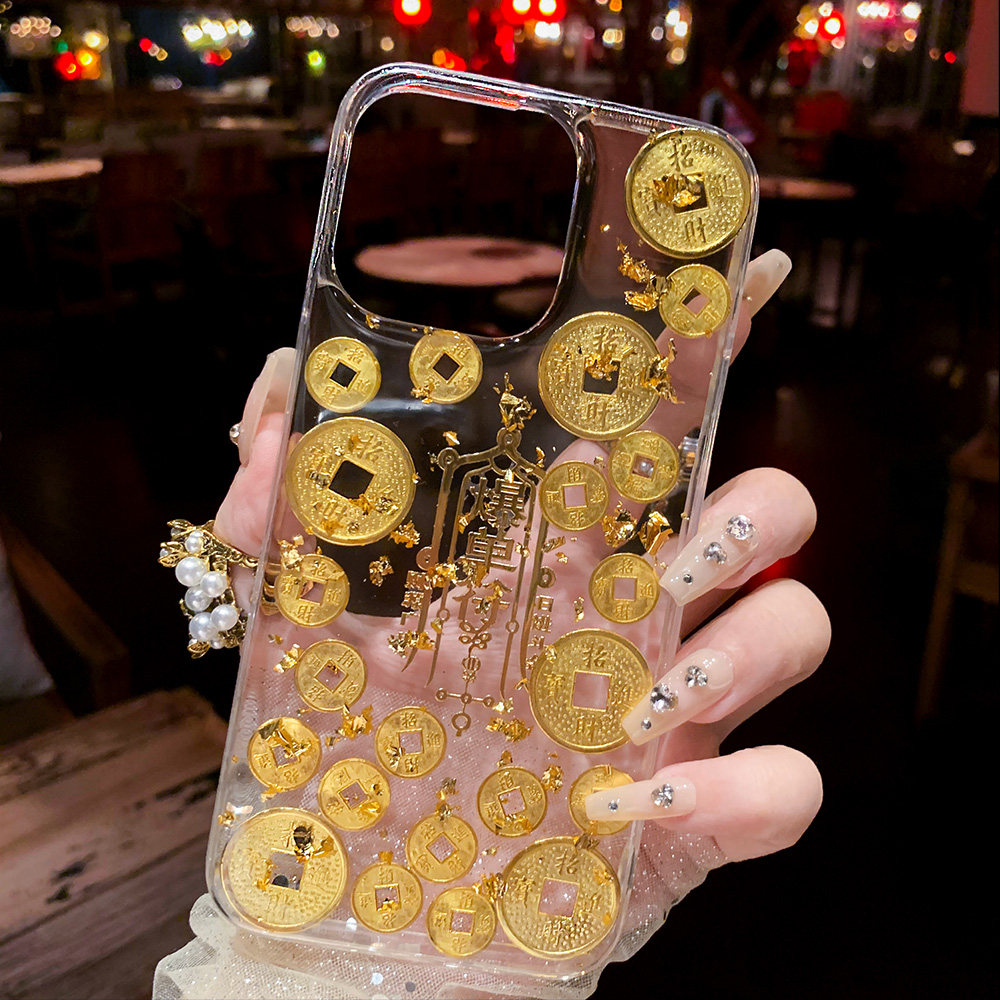 招财好运苹果17原创iphone16promax新款手机壳15滴胶14金箔13防摔8plus透明xs保护套12mini硅胶7爆单符se适用