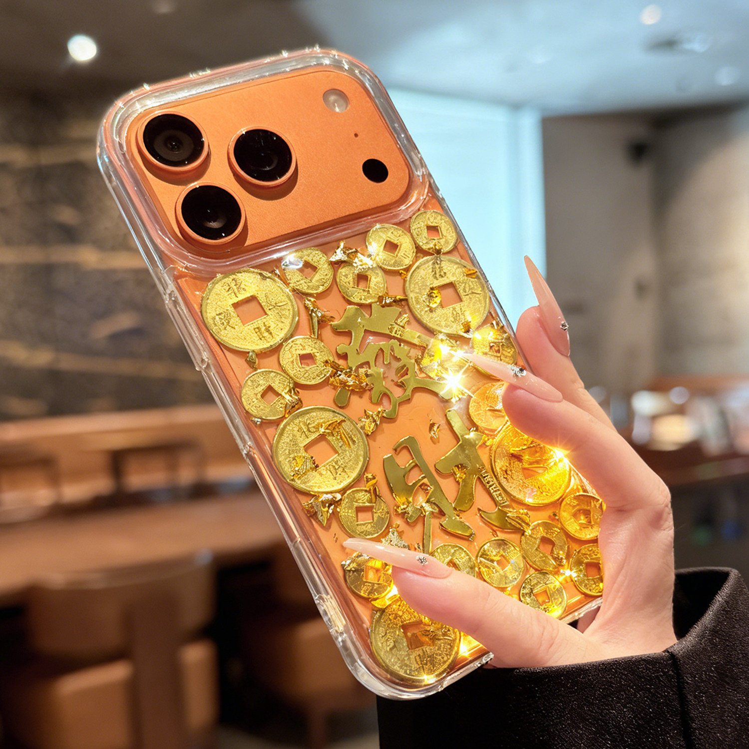 金色发财华为mate80手机壳透明p80立体60滴胶p70金箔M70适用50保护套女40招财新年nova14爆闪粉pro金币中国风